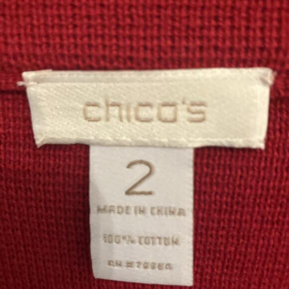 Chicos Women’s Cardigan Sweater Red Size 2 Large Heavy Large Buttons 3/4‎ Sleeve - Picture 2 of 8
